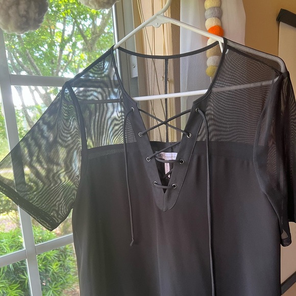 BCBGeneration Black Lace Up Mesh Swing Mini Dress - Picture 2 of 5